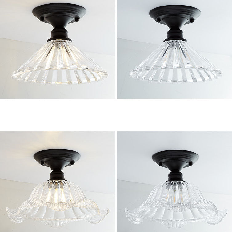 Contemporary Nordic Iron Glass Floral Round Geometry 1-Light Semi-Flush Mount Ceiling Light For Living Room & Bedroom