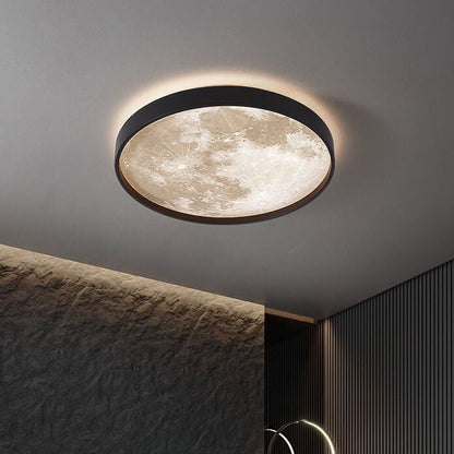 Modern Minimalist Moon Round Iron Acrylic LED Flush Mount Ceiling Light for Living Room