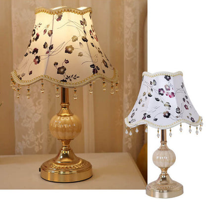Traditional Vintage Fabric Floral Glass Hardware Plating 1-Light Table Lamp for Bedroom
