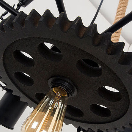 Contemporary Industrial Retro Gear Wrought Ion Hemp Rope 7/9/11-Light Chandelier For Living Room