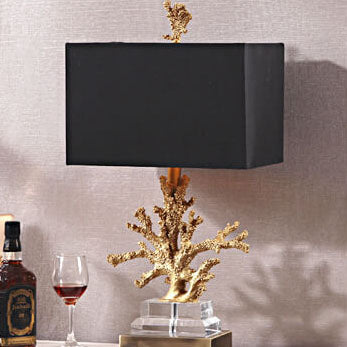 Modern Art Deco Linen Resin Crystal Coral Base 1-Light Table Lamp For Bedroom