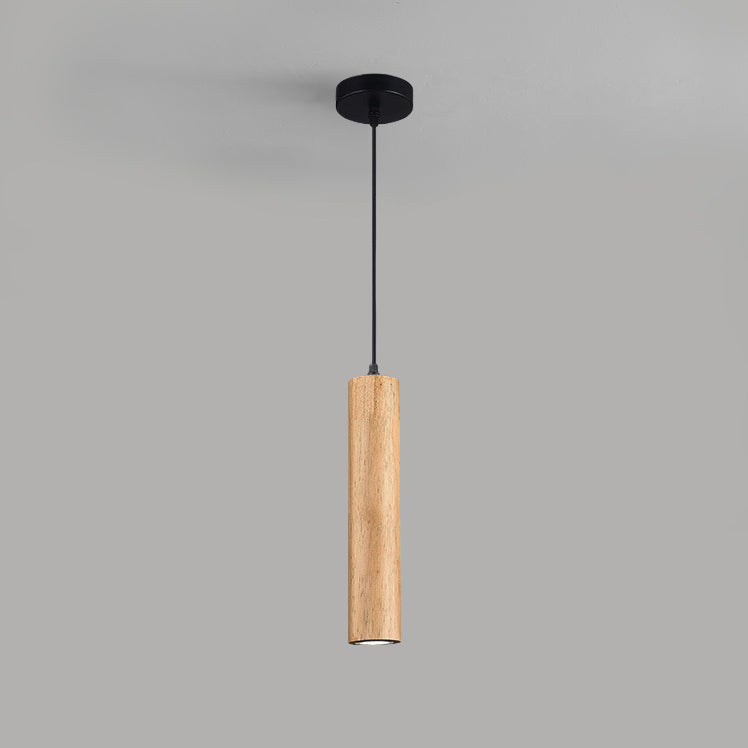 Modern Minimalist Oak Wood Cylinder LED Pendant Light For Living Room & Bedroom