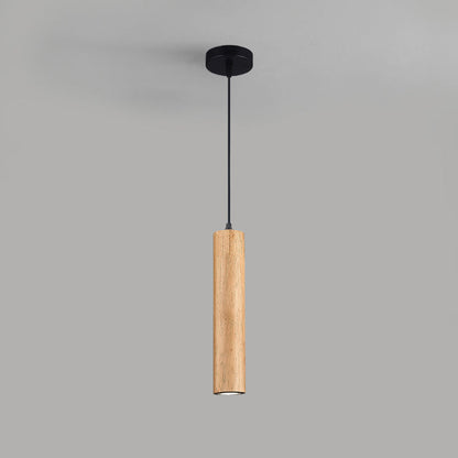 Modern Minimalist Oak Wood Cylinder LED Pendant Light For Living Room & Bedroom