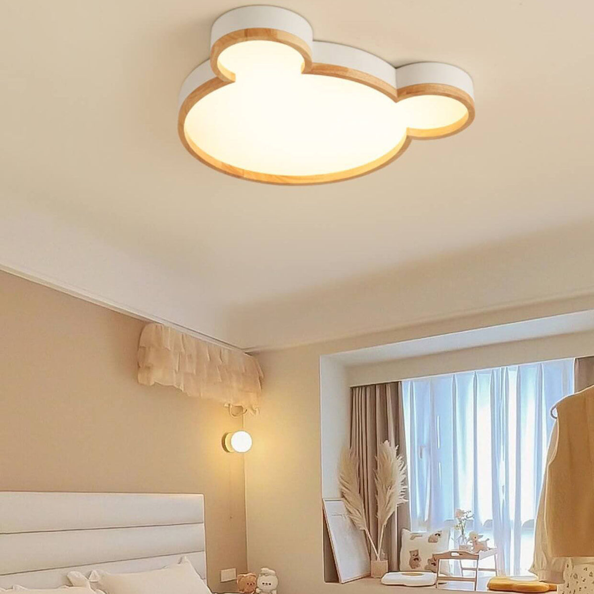 Nordic Wood Bear Shape LED Kids Flush Mount Ceiling Light