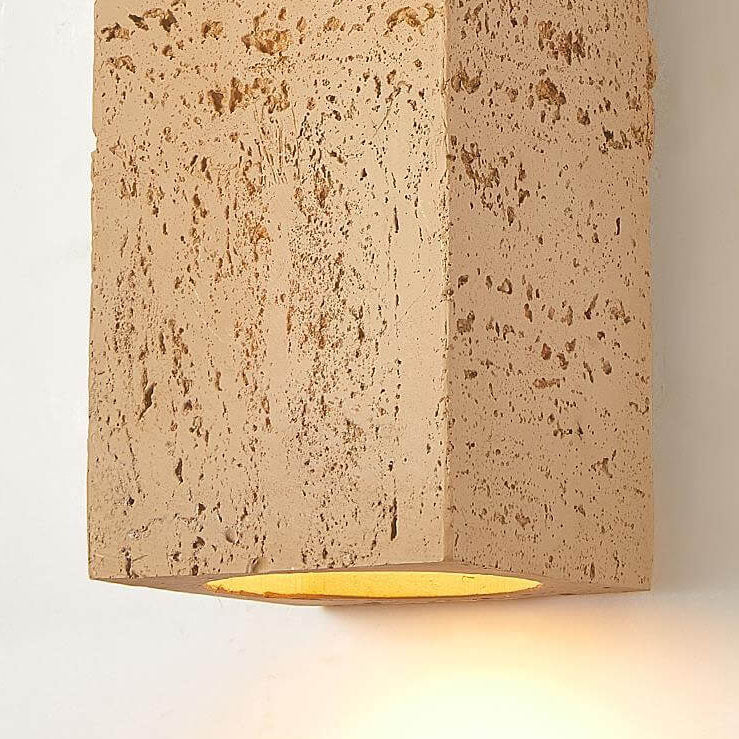 Traditional Retro Wabi-sabi Composites Square Column Hand Sculpted LED Wall Sconce Lamp for Living Room