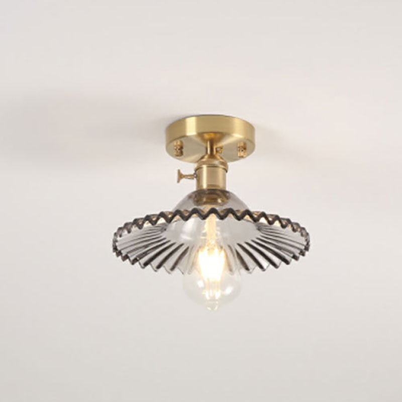Traditional Vintage Glass Iron Lotus 1-Light Semi-Flush Mount Ceiling Light