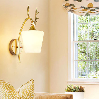 Nordic Creative Antler Glass Cone Shade 1-Light Wall Sconce Lamp for Living Room