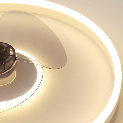 Contemporary Nordic Round Iron Silicone Aluminum Invisible LED Flush Mount Ceiling Fan Light For Living Room & Bedroom