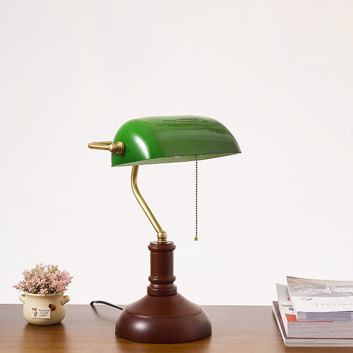 Traditional Vintage Solid Wood Glass Bank Zipper 1-Light Table Lamp For Bedroom