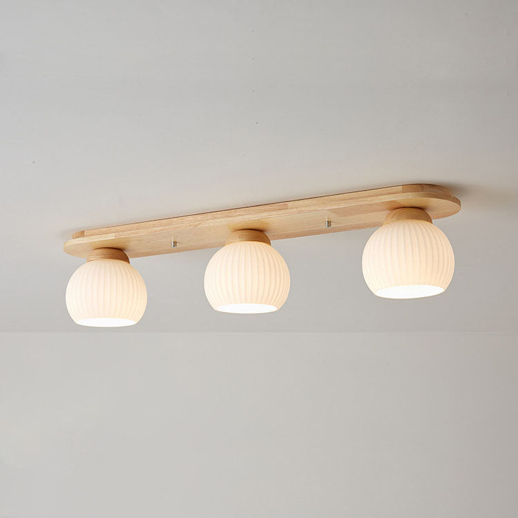 Traditional Japanese Striped Glass Wood Long Plate 2/3 Light Flush Mount Ceiling Light