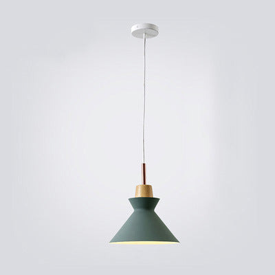 Contemporary Nordic Oak Wood Iron Bell Cone Dome 1-Light Pendant Light For Living Room