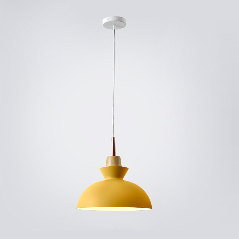 Contemporary Nordic Oak Wood Iron Bell Cone Dome 1-Light Pendant Light For Living Room