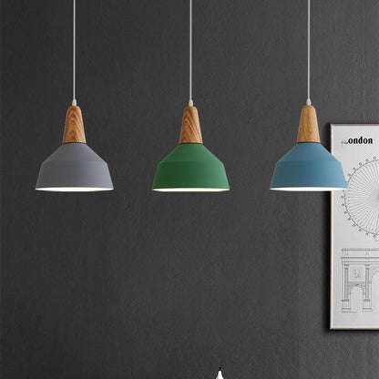 Modern Minimalist Macaron Color Aluminum Solid Wood 1-Light Pendant Light