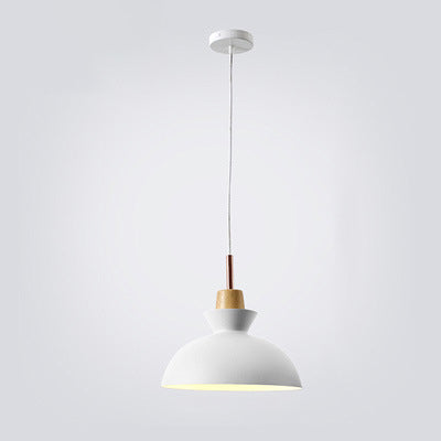 Contemporary Nordic Oak Wood Iron Bell Cone Dome 1-Light Pendant Light For Living Room