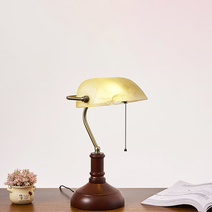 Traditional Vintage Solid Wood Glass Bank Zipper 1-Light Table Lamp For Bedroom