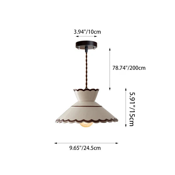 Traditional French Ceramic & Iron Cone Shaped 1-Light Pendant Light For Bedroom & Living Room