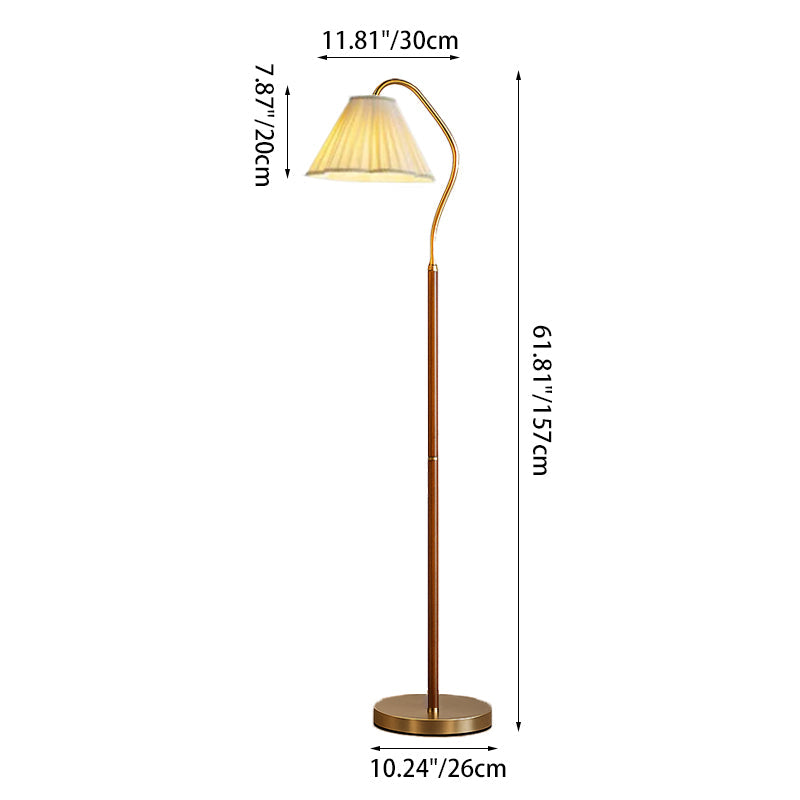 Japanese Vintage Flower Solid Wood Iron Fabric 1-Light Standing Floor Lamp