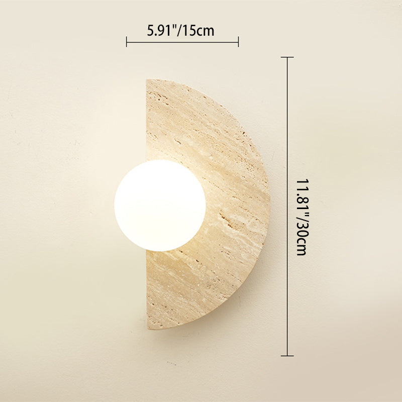Japanese Wabi-sabi Semi-circular Stone Glass 1-Light Wall Sconce Lamp