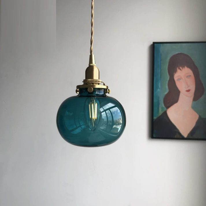Traditional Vintage Oval Copper Glass 1-Light Pendant Light For Bedroom