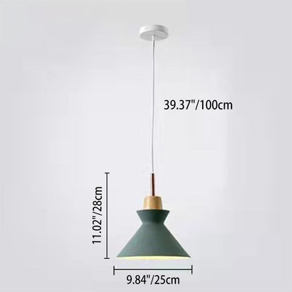 Contemporary Nordic Oak Wood Iron Bell Cone Dome 1-Light Pendant Light For Living Room