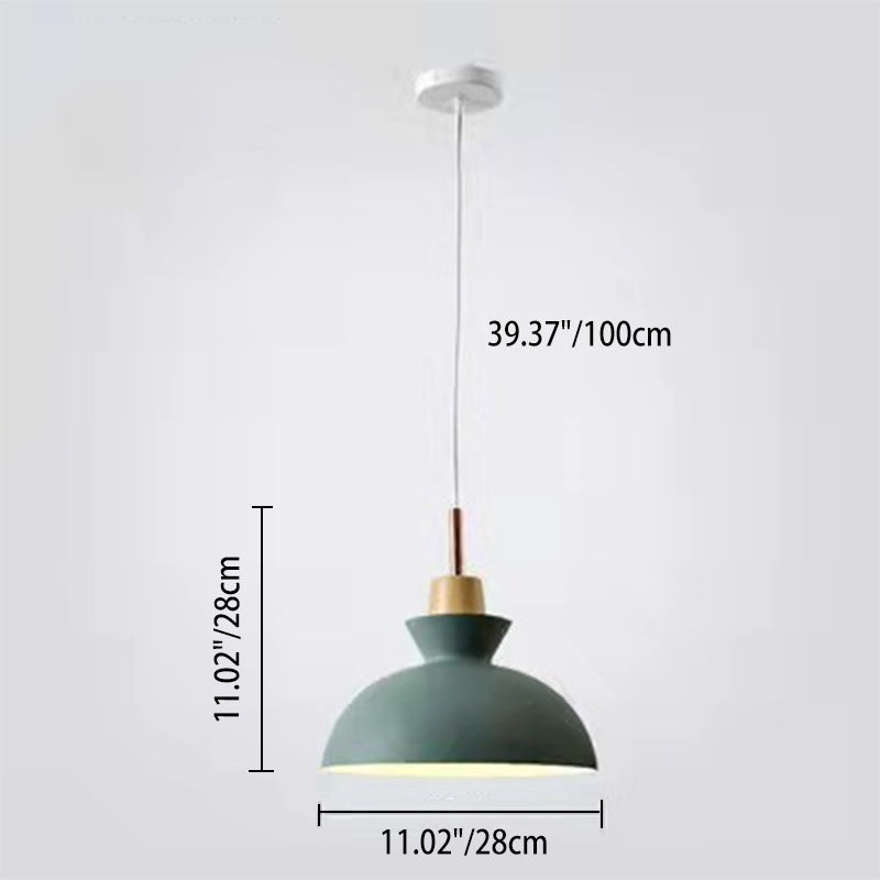 Contemporary Nordic Oak Wood Iron Bell Cone Dome 1-Light Pendant Light For Living Room