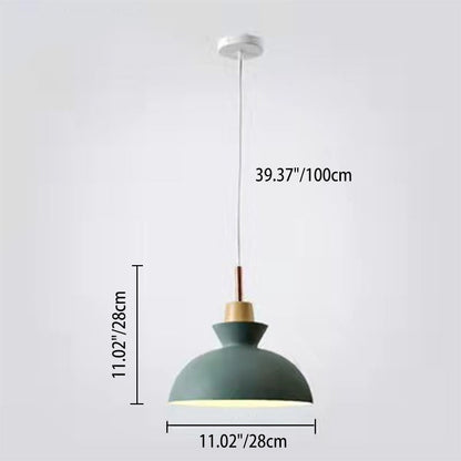 Contemporary Nordic Oak Wood Iron Bell Cone Dome 1-Light Pendant Light For Living Room
