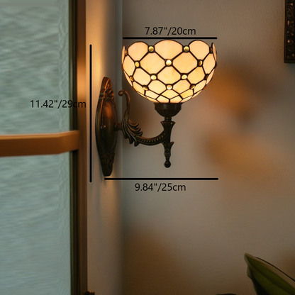 Traditional Tiffany Half Circle Alloy Iron 1-Light Wall Sconce Lamp For Bedroom