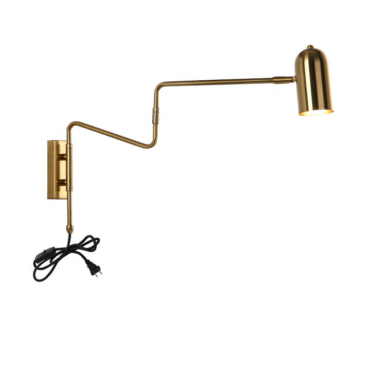 Contemporary Nordic Iron Cylinder Long Pole Swing Arm Wall Sconce Lamp for Bedroom