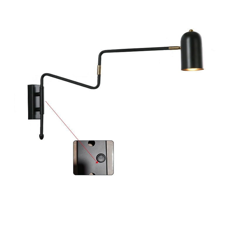 Contemporary Nordic Iron Cylinder Long Pole Swing Arm Wall Sconce Lamp for Bedroom