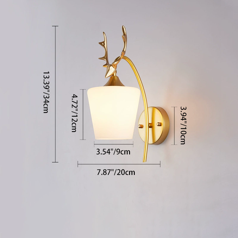 Nordic Creative Antler Glass Cone Shade 1-Light Wall Sconce Lamp for Living Room