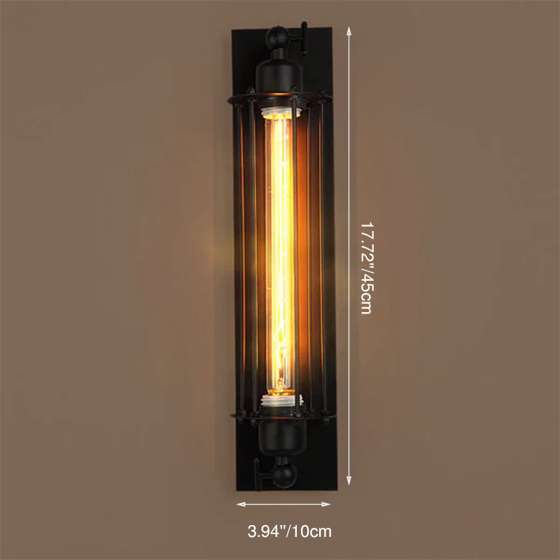 Contemporary Industrial Iron Rectangle Pencil-shaped 1-Light Wall Sconce Lamp For Living Room