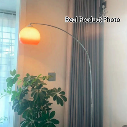 Contemporary Scandinavian Glass Round Shade Fishing Rod Iron 1-Light Standing Floor Lamp For Living Room