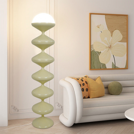 Contemporary Scandinavian Iron Acrylic Cream Round 1-Light Standing Floor Lamp For Bedroom