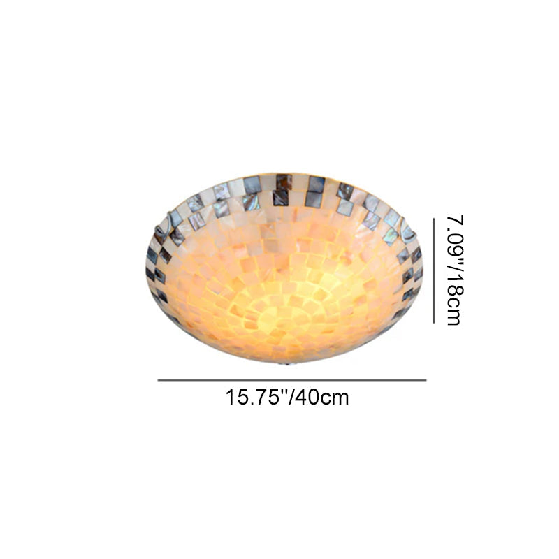 Traditional Tiffany Mediterranean Mosaic Shell Round LED Flush Mount Ceiling Light For Living Room