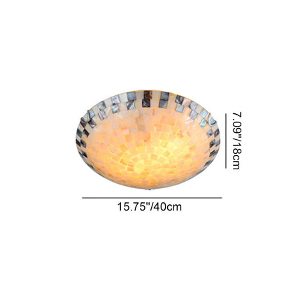 Traditional Tiffany Mediterranean Mosaic Shell Round LED Flush Mount Ceiling Light For Living Room