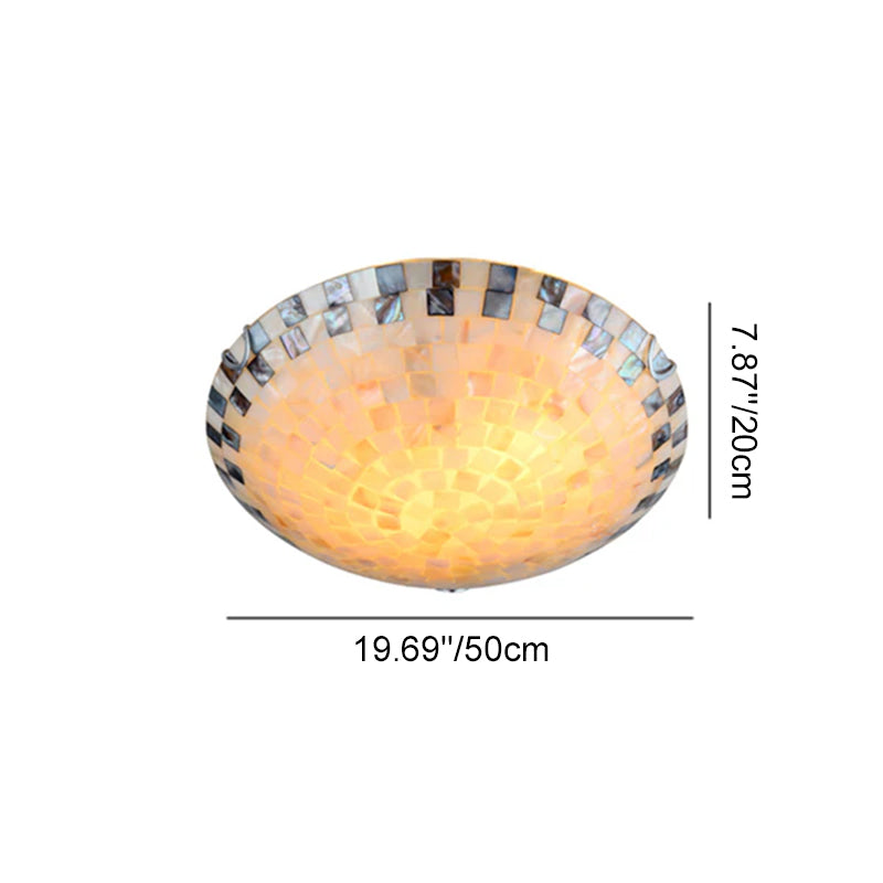 Traditional Tiffany Mediterranean Mosaic Shell Round LED Flush Mount Ceiling Light For Living Room