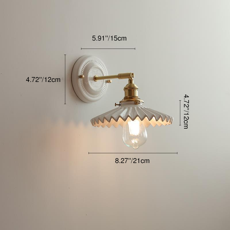 Traditional Vintage Round Ceramic Brass 1-Light Wall Sconce Lamp for Living Room