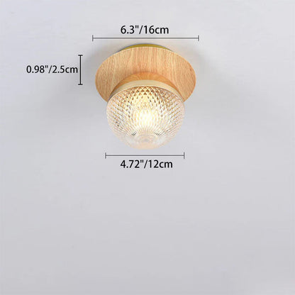 Traditional Japanese Glass Iron Woodgrain 1-Light Semi-Flush Mount Ceiling Light