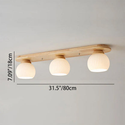 Traditional Japanese Striped Glass Wood Long Plate 2/3 Light Flush Mount Ceiling Light