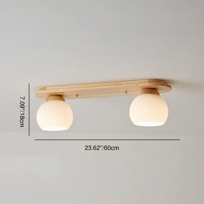 Traditional Japanese Striped Glass Wood Long Plate 2/3 Light Flush Mount Ceiling Light