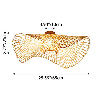 Traditional Japanese Weaving Bamboo 1-Light Semi-Flush Mount Ceiling Light For Bedroom