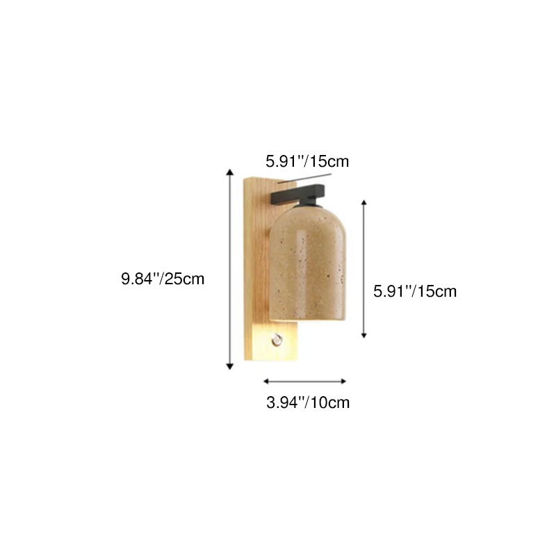 Traditional Japanese Yellow Travertine Cylinder Solid Wood Base 1-Light Wall Sconce Lamp For Bedroom