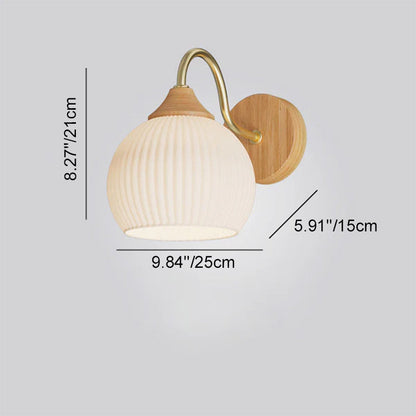 Contemporary Nordic Iron Glass Striped Round Log Wood 1-Light Wall Sconce Lamp For Living Room & Bedroom