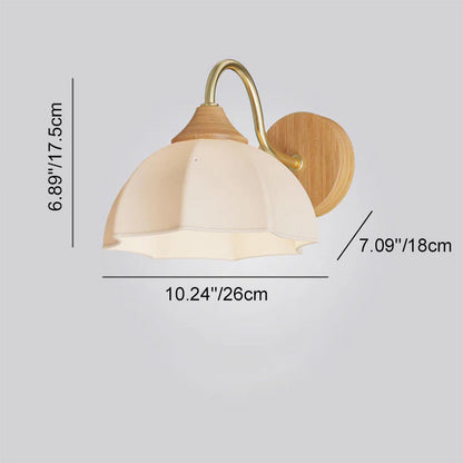Contemporary Nordic Iron Glass Striped Round Log Wood 1-Light Wall Sconce Lamp For Living Room & Bedroom