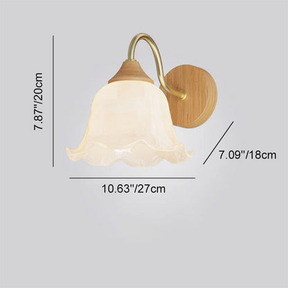 Contemporary Nordic Iron Glass Striped Round Log Wood 1-Light Wall Sconce Lamp For Living Room & Bedroom