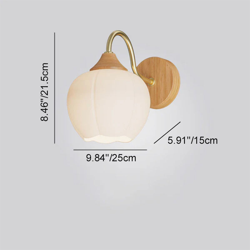 Contemporary Nordic Iron Glass Striped Round Log Wood 1-Light Wall Sconce Lamp For Living Room & Bedroom