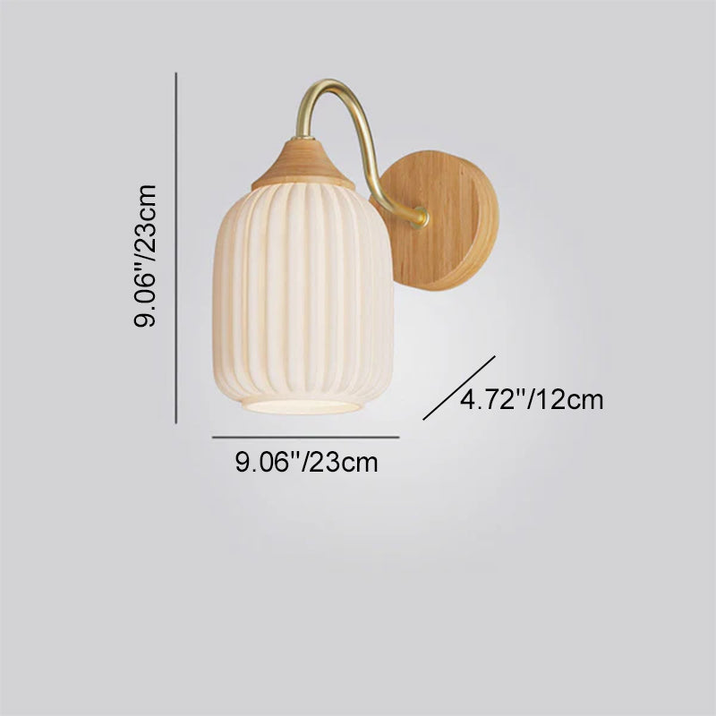 Contemporary Nordic Iron Glass Striped Round Log Wood 1-Light Wall Sconce Lamp For Living Room & Bedroom