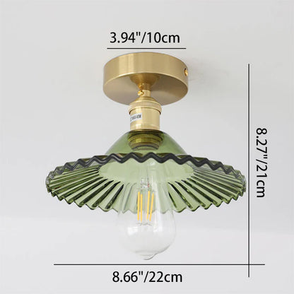 Traditional Vintage Glass Iron Lotus 1-Light Semi-Flush Mount Ceiling Light