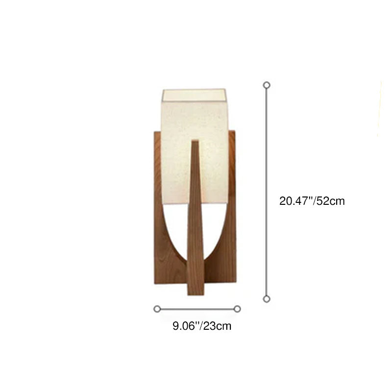Modern Minimalist Copper Fabric Ash Wood Rectangular 1-Light Standing Floor Lamps For Living Room & Bedroom