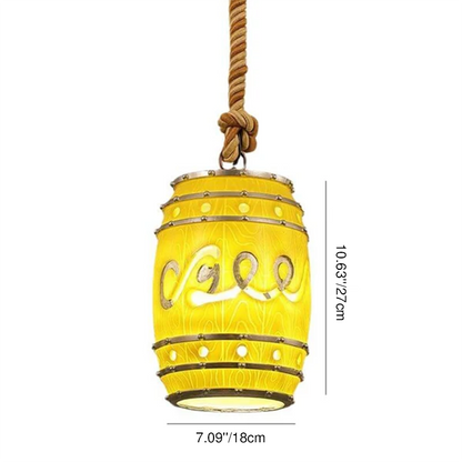 Traditional Vintage Resin Hemp Rope Wine Barrel Resin 1-Light Pendant Light For Living Room